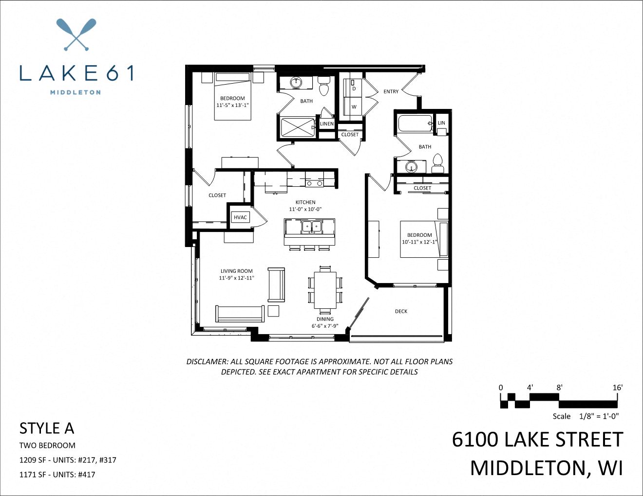 Floor plan for 2 beds, 2 baths, 1209 sqft